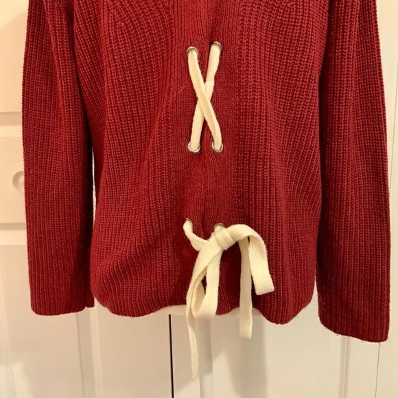 Harper Heritage Maroon Red Knit Long Sleeve Tie Back Sweater Medium - Picture 7 of 11